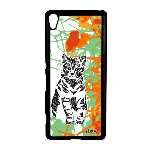 Coque Chat Sony Xperia Xa Feuilles Orange Homme Jolie Portable Ethnique Nature A