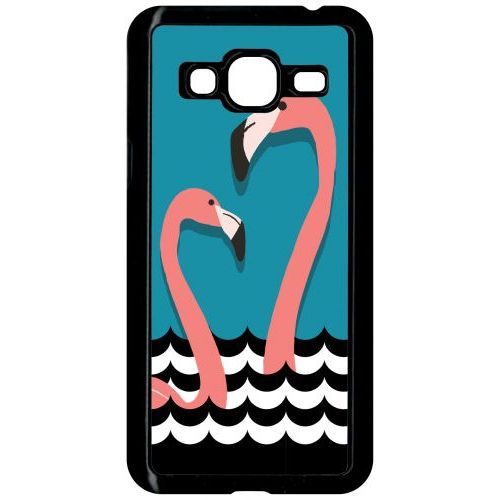 Coque Pour Smartphone - Flamant Roses - Compatible Avec Samsung Galaxy J3 - Plastique - Bord Noir