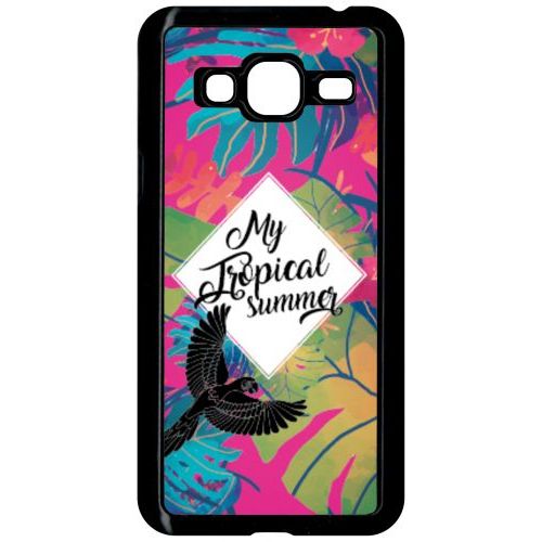 Coque Pour Smartphone - My Tropical Summer Fond Rose - Compatible Avec Samsung Galaxy J3 - Plastique - Bord Noir