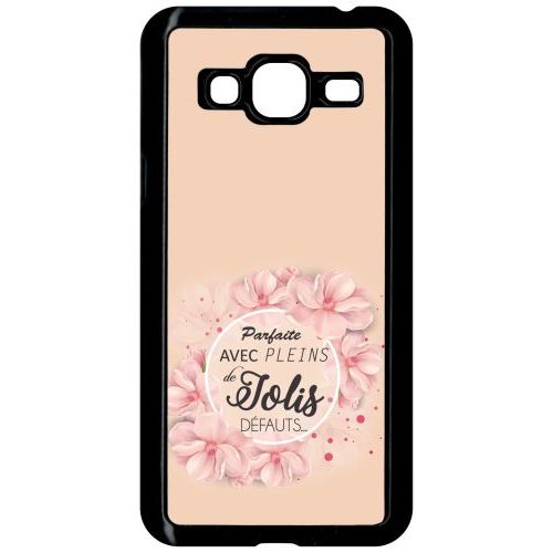 Coque Pour Smartphone - Parfaite Avec Pleins De Jolis Defauts Fleurs Fond Rose - Compatible Avec Samsung Galaxy J3 - Plastique - Bord Noir