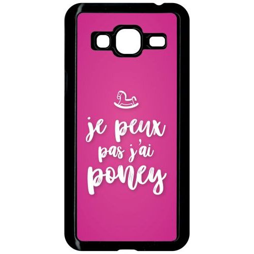 Coque Pour Smartphone - Je Peux Pas Jai Poney Fond Rose Fushia - Compatible Avec Samsung Galaxy J3 - Plastique - Bord Noir