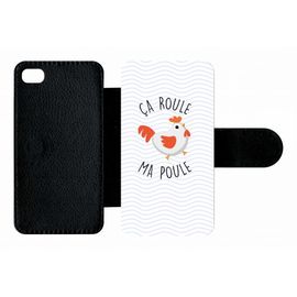Etui A Rabat - A Roule Ma Poule - Compatible Avec Apple Iphone 4s - Plastique - Bord Noir