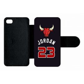Etui A Rabat - Chicago Jordan 23 - Compatible Avec Apple Iphone 4s - Plastique - Bord Noir