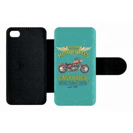 Etui A Rabat - Moto Rtro Easy Rider - Compatible Avec Apple Iphone 4s - Plastique - Bord Noir