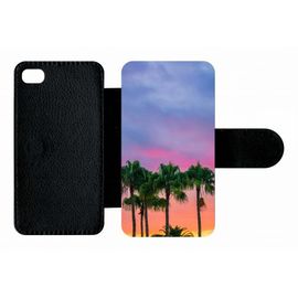 Etui A Rabat - Palmiers Los Angeles - Compatible Avec Apple Iphone 4s - Plastique - Bord Noir