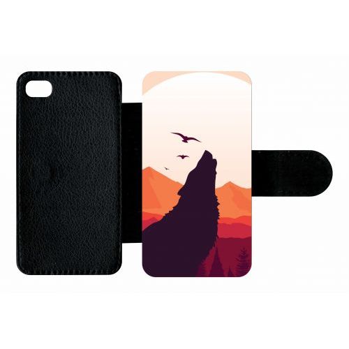 Etui A Rabat - Loup La Pleine Lune - Compatible Avec Apple Iphone 4s - Plastique - Bord Noir