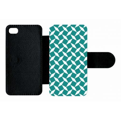 Etui A Rabat - Carreau Bleu Canard - Compatible Avec Apple Iphone 4s - Plastique - Bord Noir