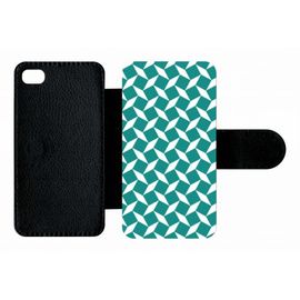 Etui A Rabat - Carreau Bleu Canard - Compatible Avec Apple Iphone 4s - Plastique - Bord Noir