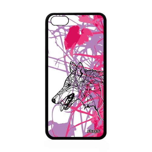 Coque Iphone 5c Silicone Loup Azteque Rose Portable Fleur Chien Solitaire Apple Iphone 5c