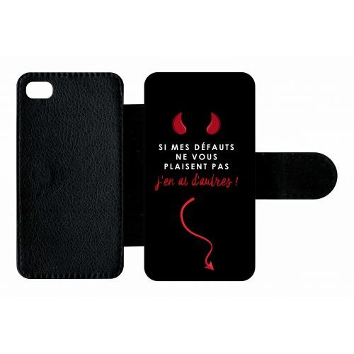 Etui A Rabat - Citation Dfauts - Compatible Avec Apple Iphone 4s - Plastique - Bord Noir
