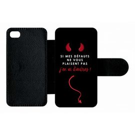 Etui A Rabat - Citation Dfauts - Compatible Avec Apple Iphone 4s - Plastique - Bord Noir