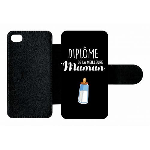 Etui A Rabat - Diplome De La Meilleure Maman - Compatible Avec Apple Iphone 4s - Plastique - Bord Noir