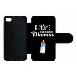 Etui A Rabat - Diplome De La Meilleure Maman - Compatible Avec Apple Iphone 4s - Plastique - Bord Noir