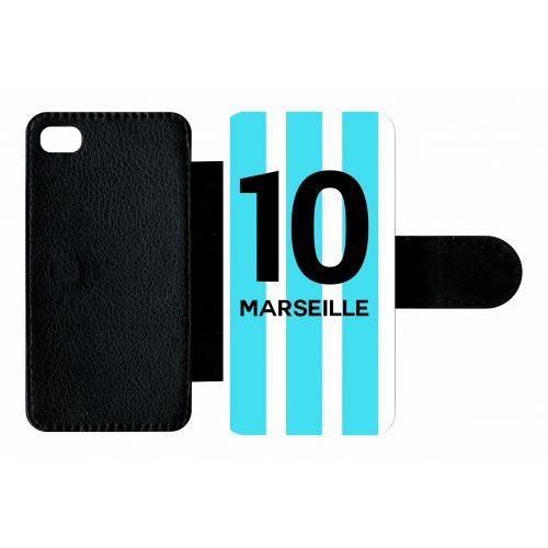 Etui A Rabat - Equipe Maillot Marseille - Compatible Avec Apple Iphone 4s - Plastique - Bord Noir
