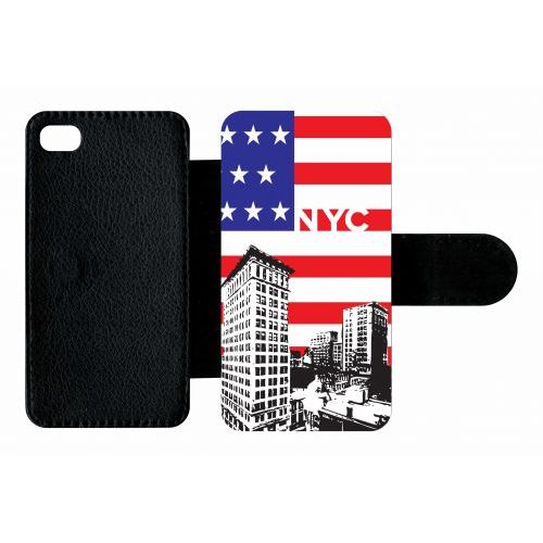 Etui A Rabat - New York City - Compatible Avec Apple Iphone 4s - Plastique - Bord Noir