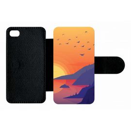 Etui A Rabat - Paysage - Compatible Avec Apple Iphone 4s - Plastique - Bord Noir