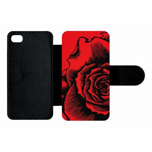 Etui A Rabat - Fleur Fond Fond Rouge - Compatible Avec Apple Iphone 4s - Plastique - Bord Noir