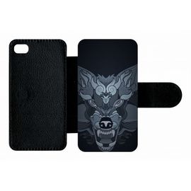 Etui A Rabat - Loup Fond Gris - Compatible Avec Apple Iphone 4s - Plastique - Bord Noir