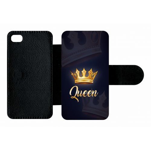 Etui A Rabat - Queen Fond Noir - Compatible Avec Apple Iphone 4s - Plastique - Bord Noir