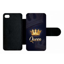 Etui A Rabat - Queen Fond Noir - Compatible Avec Apple Iphone 4s - Plastique - Bord Noir