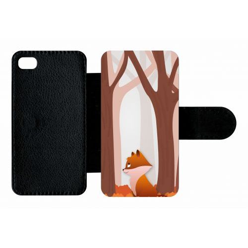 Etui A Rabat - Renard Fond - Compatible Avec Apple Iphone 4s - Plastique - Bord Noir