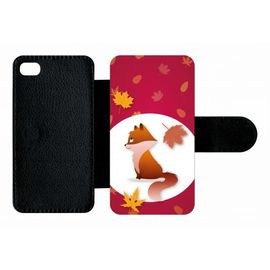 Etui A Rabat - Renard Fond Rouge - Compatible Avec Apple Iphone 4s - Plastique - Bord Noir