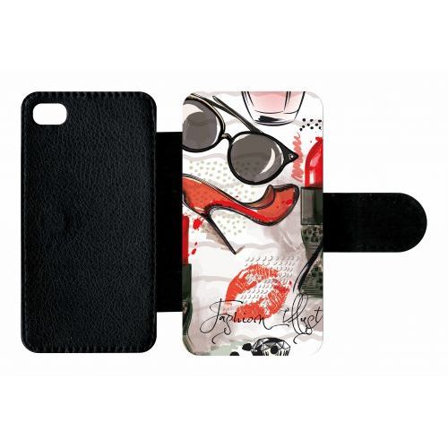Etui A Rabat - Motif Girly Fond Blanc - Compatible Avec Apple Iphone 4s - Plastique - Bord Noir