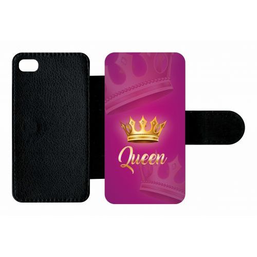 Etui A Rabat - Queen Fond Rose - Compatible Avec Apple Iphone 4s - Plastique - Bord Noir