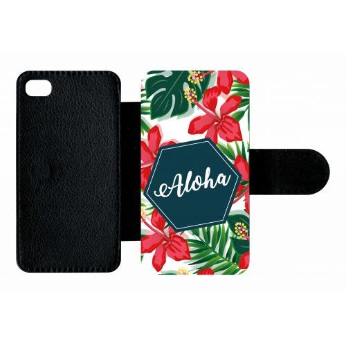 Etui A Rabat - Aloha Tropical Fond Blanc - Compatible Avec Apple Iphone 4s - Plastique - Bord Noir