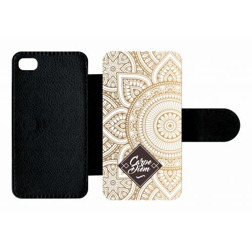 Etui A Rabat - Carpe Diem Modif Orient Fond Blanc - Compatible Avec Apple Iphone 4s - Plastique - Bord Noir