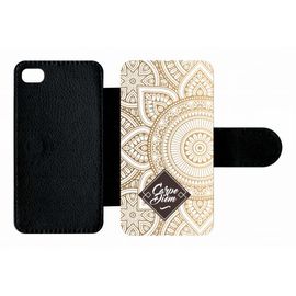 Etui A Rabat - Carpe Diem Modif Orient Fond Blanc - Compatible Avec Apple Iphone 4s - Plastique - Bord Noir
