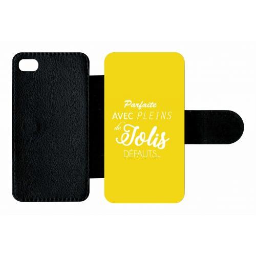 Etui A Rabat - Parfaite Avec Pleins De Jolis Defauts Fond Jaune - Compatible Avec Apple Iphone 4s - Plastique - Bord Noir