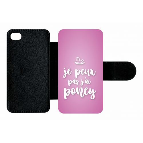 Etui A Rabat - Je Peux Pas Jai Poney Fond Rose Pale - Compatible Avec Apple Iphone 4s - Plastique - Bord Noir