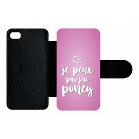 Etui A Rabat - Je Peux Pas Jai Poney Fond Rose Pale - Compatible Avec Apple Iphone 4s - Plastique - Bord Noir