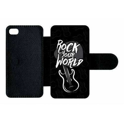Etui A Rabat - Rock Your World Fond Noir - Compatible Avec Apple Iphone 4s - Plastique - Bord Noir