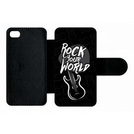 Etui A Rabat - Rock Your World Fond Noir - Compatible Avec Apple Iphone 4s - Plastique - Bord Noir