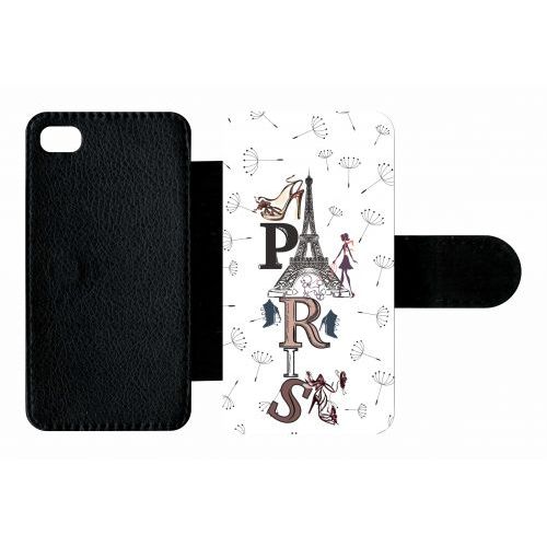 Etui A Rabat - Paris Fond Blanc - Compatible Avec Apple Iphone 4s - Plastique - Bord Noir