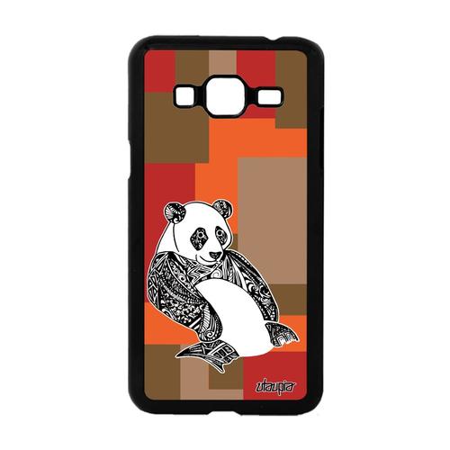 Coque Samsung Galaxy J3 Panda Dessin Etui Portable Ethnique Carré Fantaisie Alu