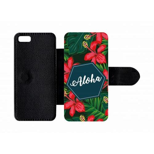 Etui A Rabat - Aloha Tropical Fond Vert - Compatible Avec Apple Iphone 5c - Plastique - Bord Noir