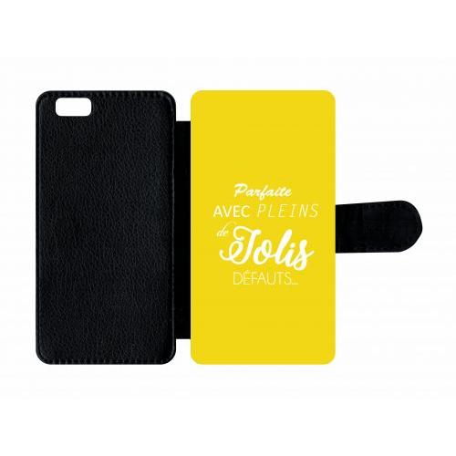 Etui A Rabat - Parfaite Avec Pleins De Jolis Defauts Fond Jaune - Compatible Avec Apple Iphone 6 - Plastique - Bord Noir