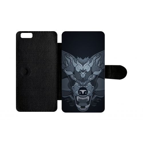 Etui A Rabat - Loup Fond Gris - Compatible Avec Apple Iphone 6 Plus - Plastique - Bord Noir