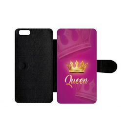 Etui A Rabat - Queen Fond Rose - Compatible Avec Apple Iphone 6 Plus - Plastique - Bord Noir