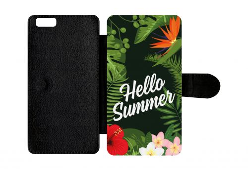 Etui A Rabat - Hello Summer Tropical Fond Vert - Compatible Avec Apple Iphone 6 Plus - Plastique - Bord Noir