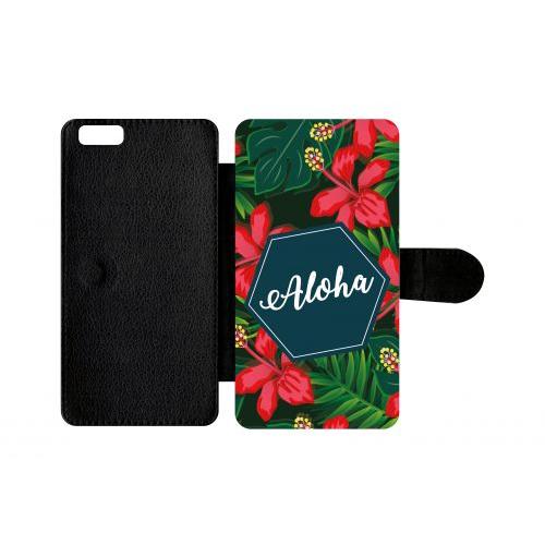 Etui A Rabat - Aloha Tropical Fond Vert - Compatible Avec Apple Iphone 6 Plus - Plastique - Bord Noir