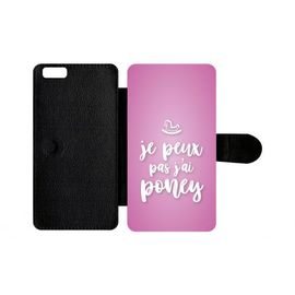 Etui A Rabat - Je Peux Pas Jai Poney Fond Rose Pale - Compatible Avec Apple Iphone 6 Plus - Plastique - Bord Noir