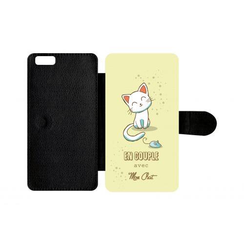 Etui A Rabat - En Couple Avec Mon Chat Fond Jaune - Compatible Avec Apple Iphone 6 Plus - Plastique - Bord Noir