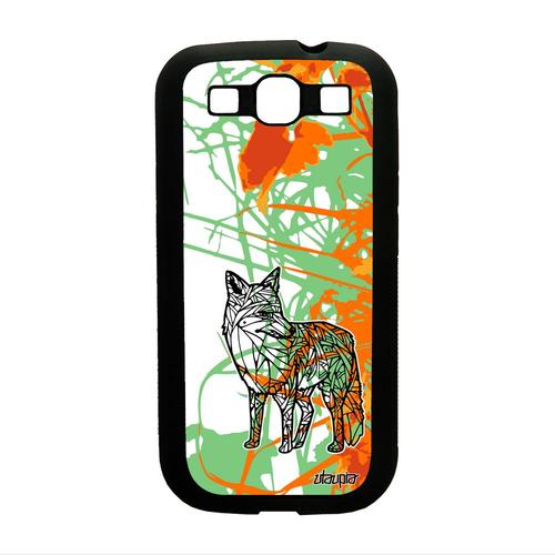 Coque Silicone Pour Samsung Galaxy S3 Renard Orange Animaux Ethnique Fleur 4g De