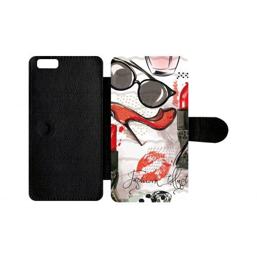 Etui A Rabat - Motif Girly Fond Blanc - Compatible Avec Apple Iphone 6s Plus - Plastique - Bord Noir