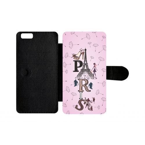 Etui A Rabat - Paris Fond Rose Pale - Compatible Avec Apple Iphone 6s Plus - Plastique - Bord Noir