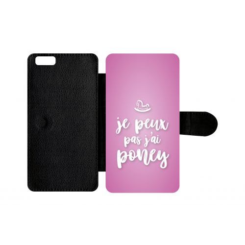 Etui A Rabat - Je Peux Pas Jai Poney Fond Rose Pale - Compatible Avec Apple Iphone 6s Plus - Plastique - Bord Noir